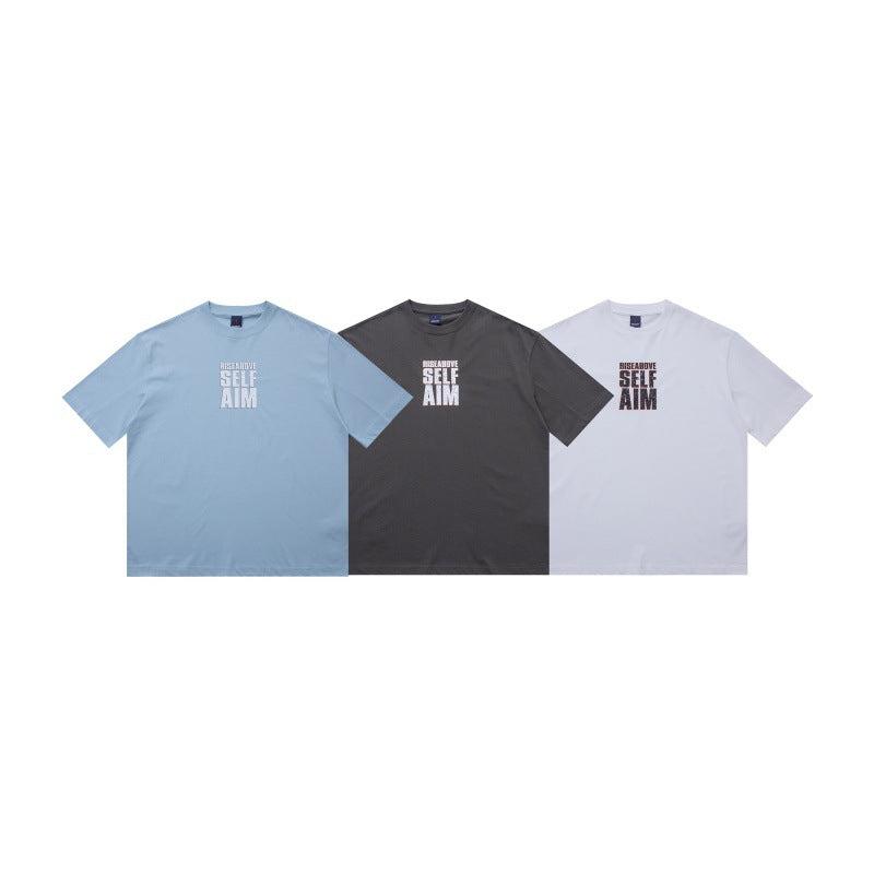 Explosive letter print round neck loose casual short sleeved shirt