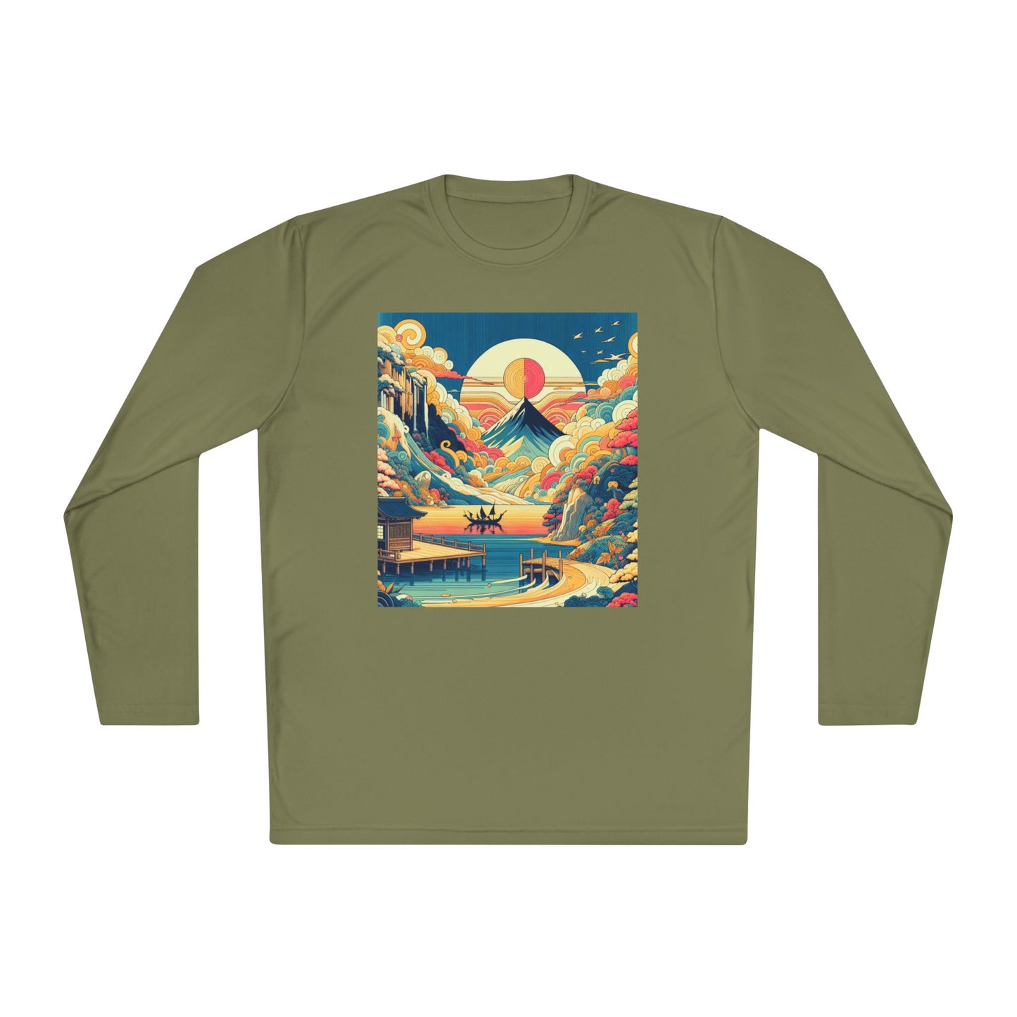 Unisex Lightweight Long Sleeve Tee with Mountain Sunset Design | Perfect for Casual Outings, Travel, Gifts, or Layering in Any Season,