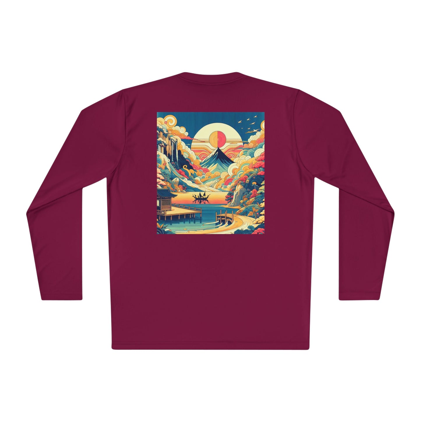 Unisex Lightweight Long Sleeve Tee with Mountain Sunset Design | Perfect for Casual Outings, Travel, Gifts, or Layering in Any Season,