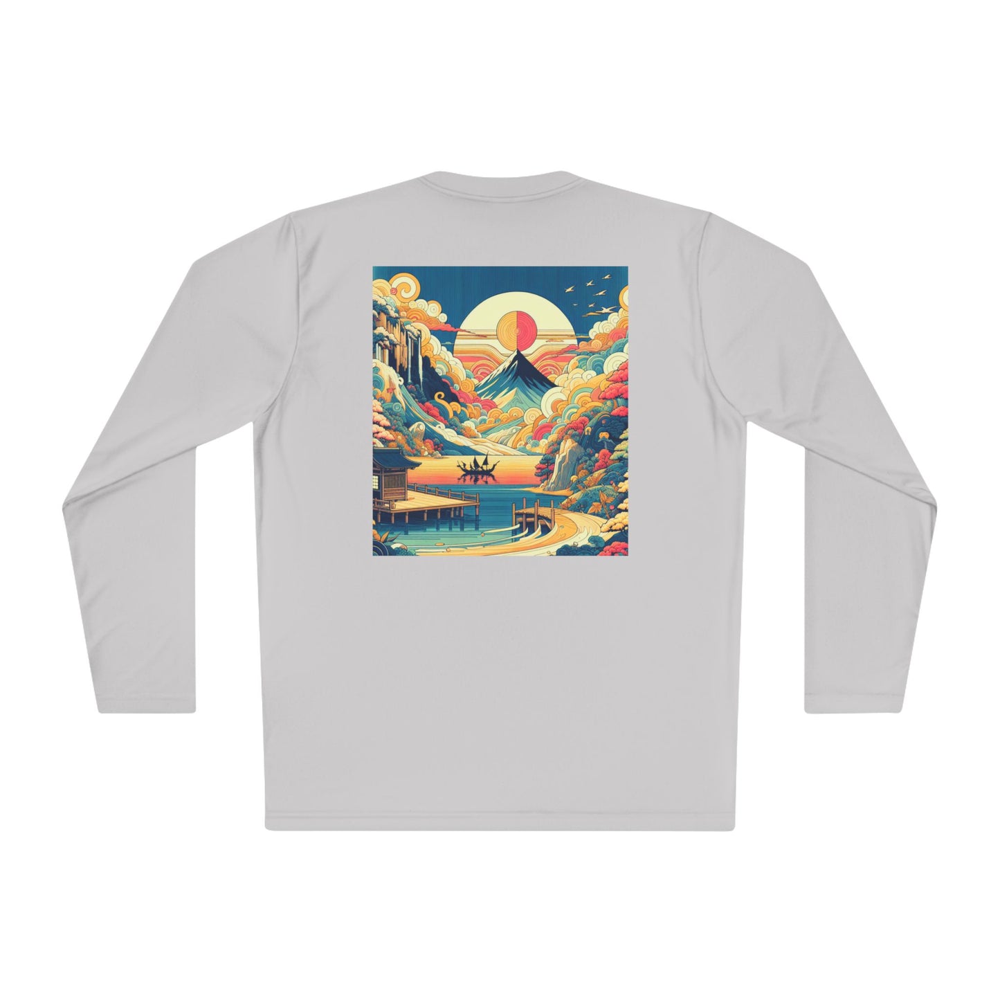 Unisex Lightweight Long Sleeve Tee with Mountain Sunset Design | Perfect for Casual Outings, Travel, Gifts, or Layering in Any Season,