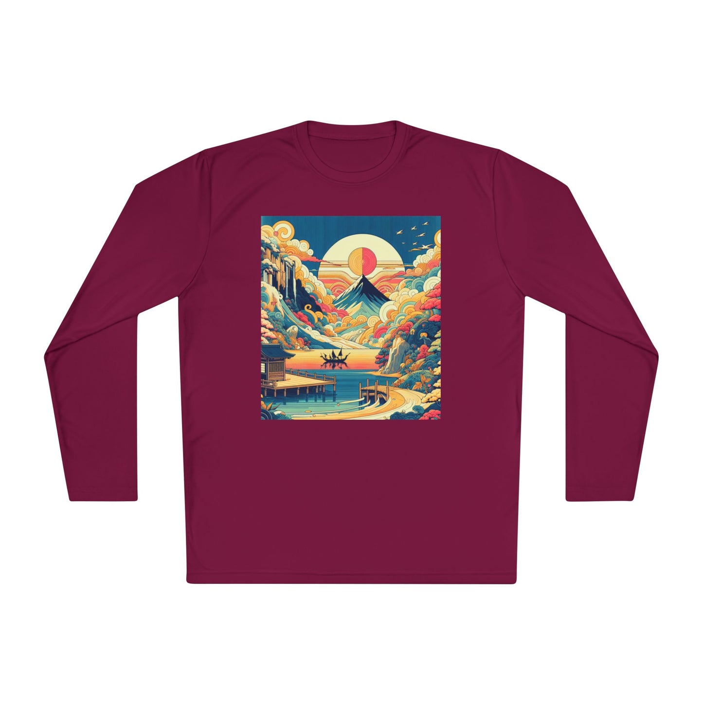 Unisex Lightweight Long Sleeve Tee with Mountain Sunset Design | Perfect for Casual Outings, Travel, Gifts, or Layering in Any Season,