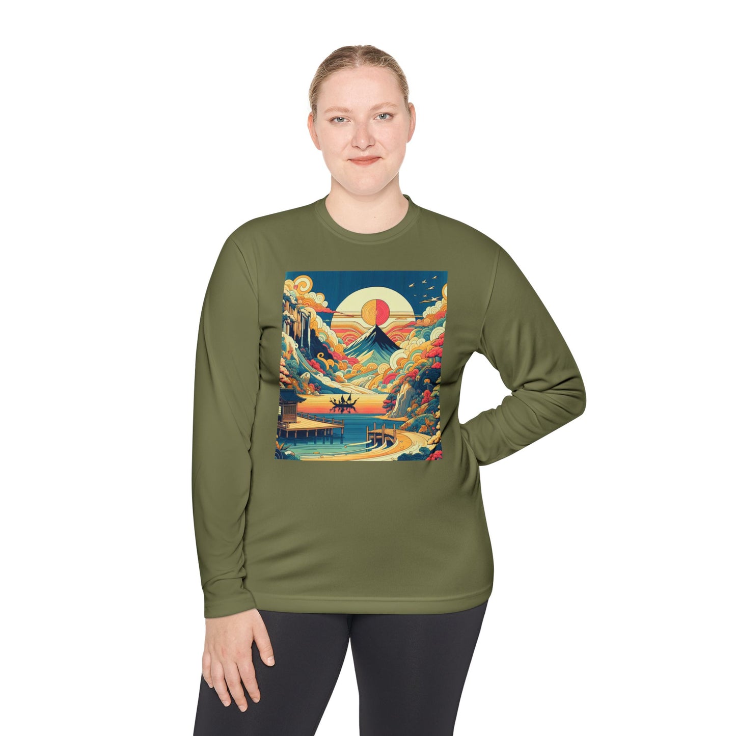 Unisex Lightweight Long Sleeve Tee with Mountain Sunset Design | Perfect for Casual Outings, Travel, Gifts, or Layering in Any Season,