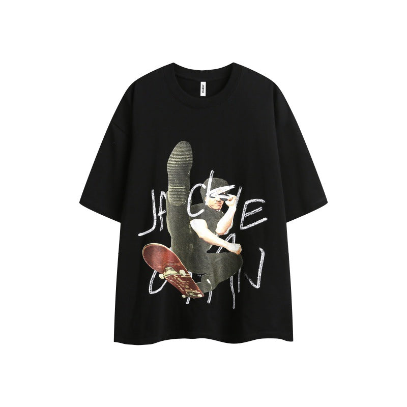 Portrait fun printed round neck loose short sleeved T-shirt
