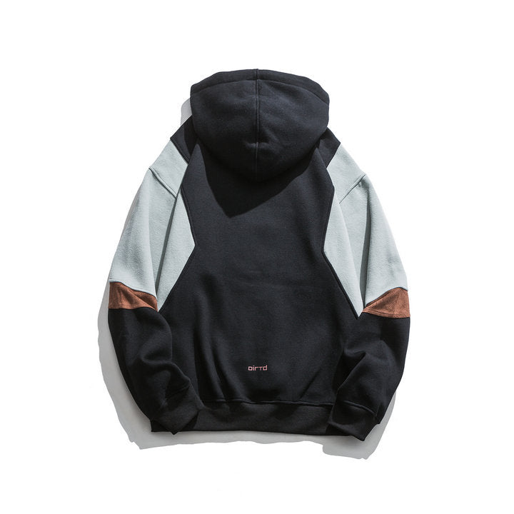 Japanese fashion brand color blocked hooded unisex sweatshirt , retro city boy versatile casual top