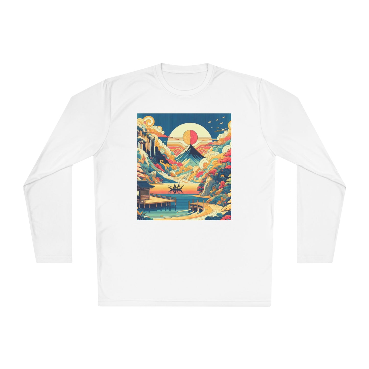 Unisex Lightweight Long Sleeve Tee with Mountain Sunset Design | Perfect for Casual Outings, Travel, Gifts, or Layering in Any Season,