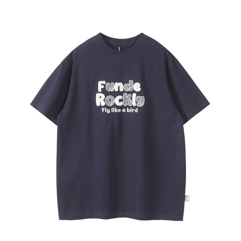 Letter print casual loose men's and women's short sleeves