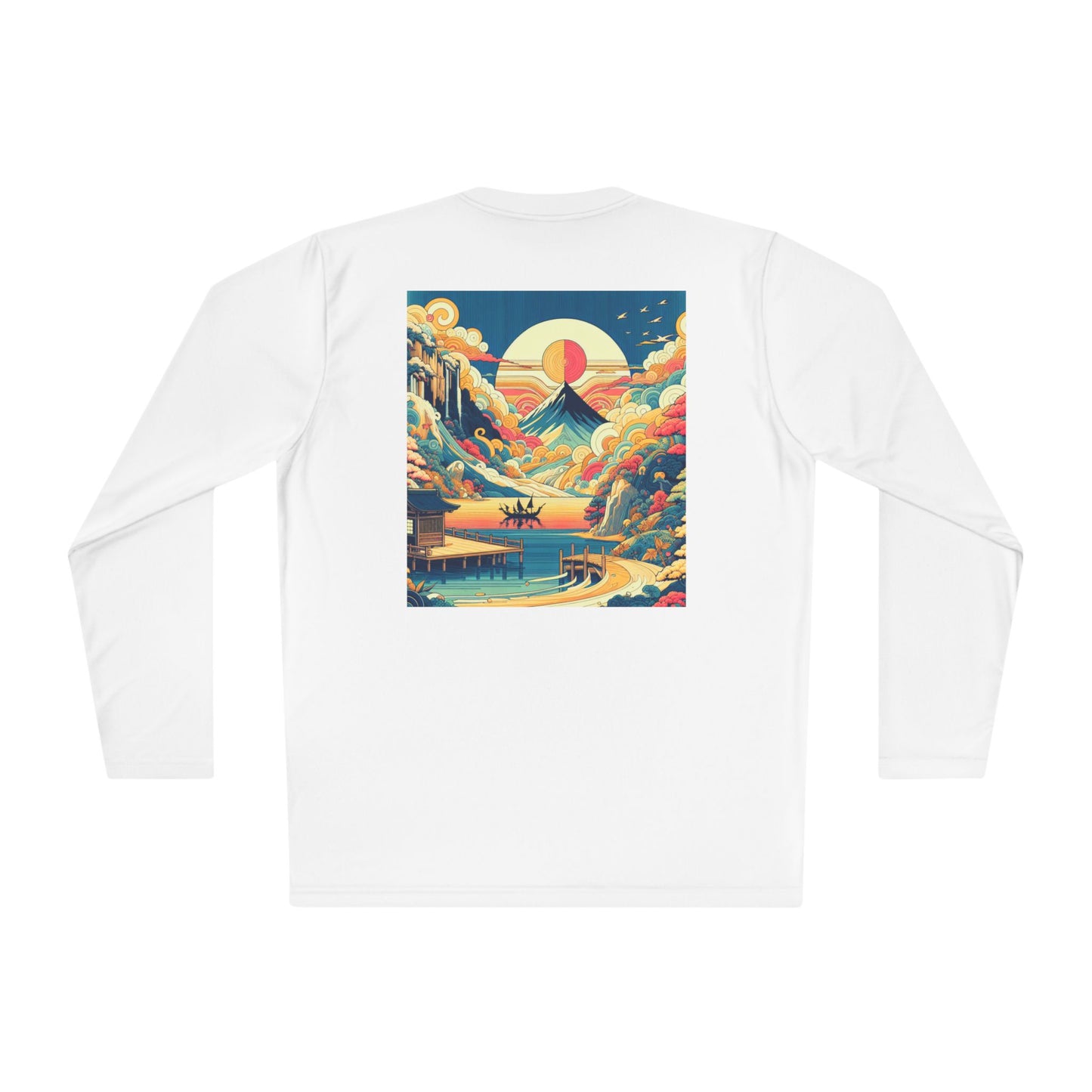 Unisex Lightweight Long Sleeve Tee with Mountain Sunset Design | Perfect for Casual Outings, Travel, Gifts, or Layering in Any Season,