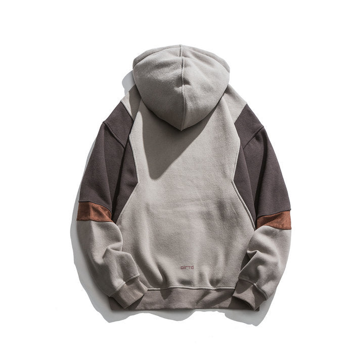 Japanese fashion brand color blocked hooded unisex sweatshirt , retro city boy versatile casual top