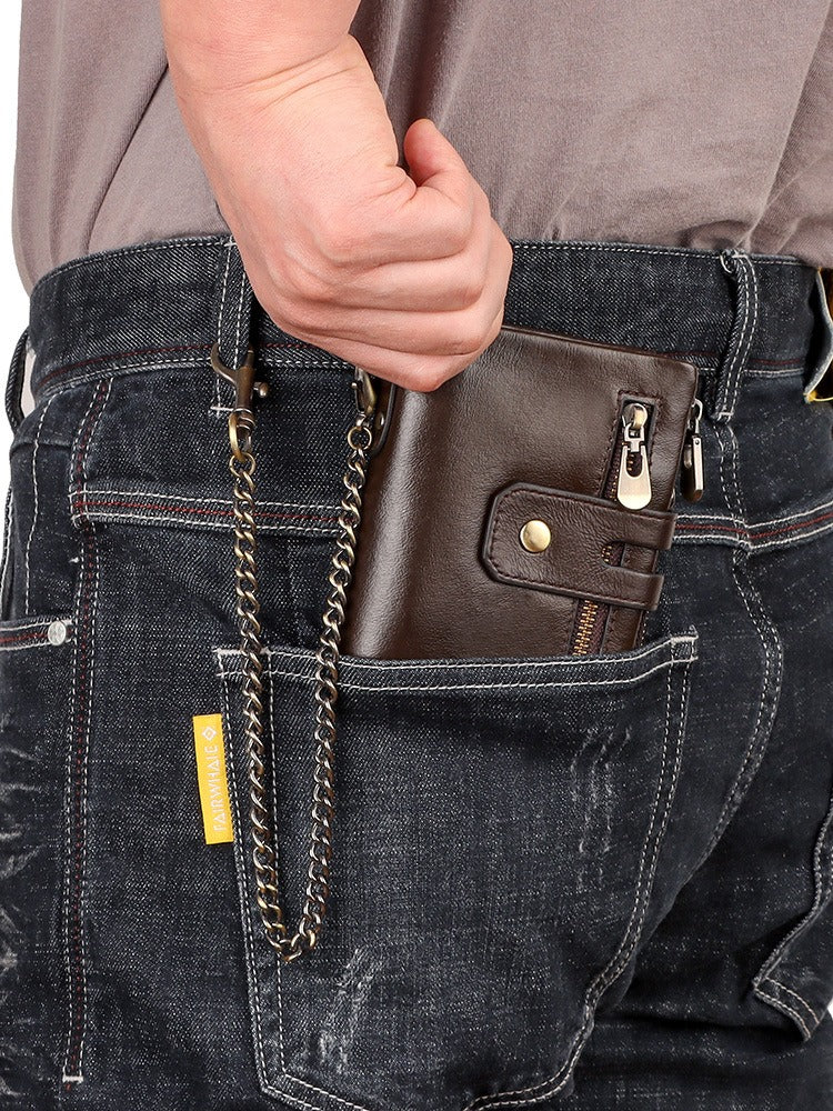 European and American first-layer kraft card bag men's short genuine leather wallet Father's Day gift