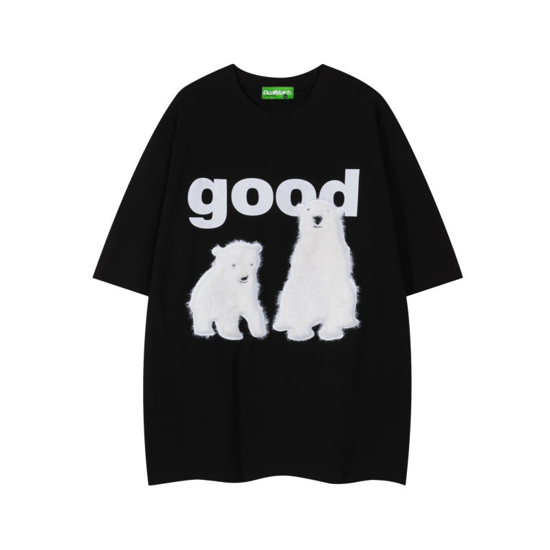 Polar bear plush round neck loose short sleeved T-shirt for men
