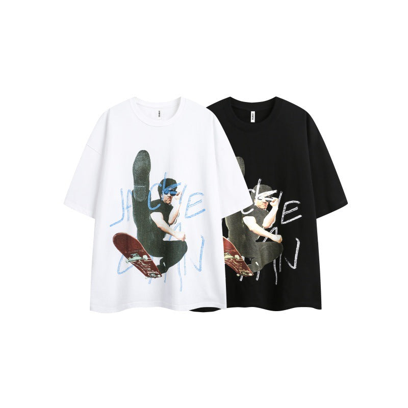 Portrait fun printed round neck loose short sleeved T-shirt