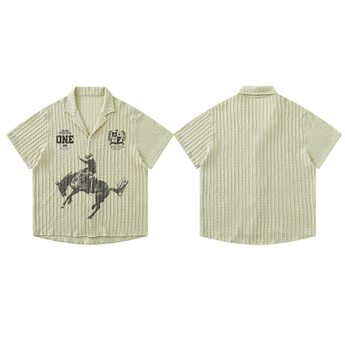 Retro Galloping Horse Print Short Sleeve Shirt for Men and Women, Hollow Loose Casual Lazy Style Couple Shirt