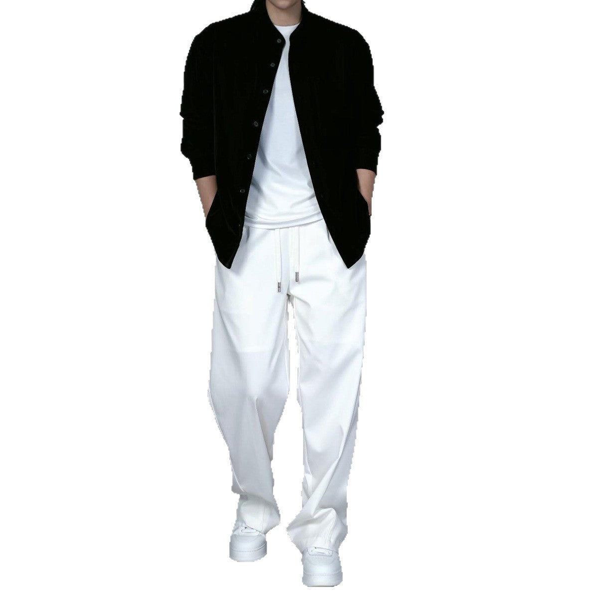 Loose wide leg white minimalist pants with a hanging straight leg feel