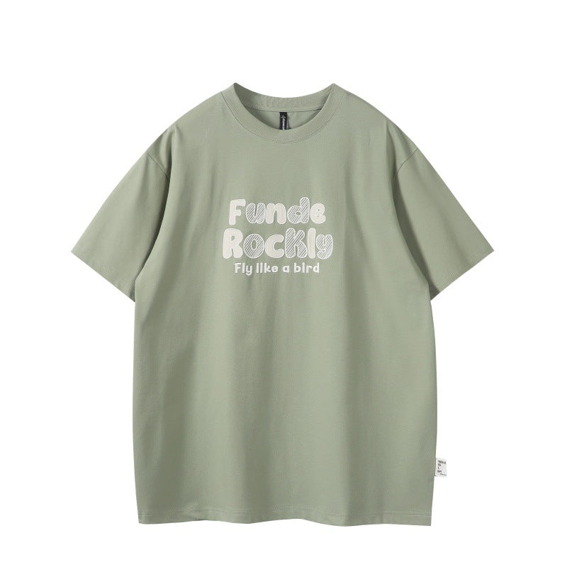 Letter print casual loose men's and women's short sleeves