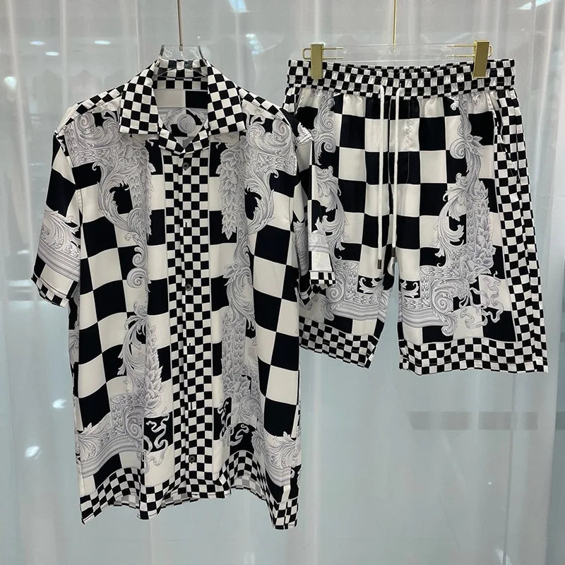 Vintage Men Shirts Sets Summer 3D Print Beach Short Sleeve Shirt Shorts Casual Trip Mens Hawaiian 2 Piece Suit S-2XL Man Blouse