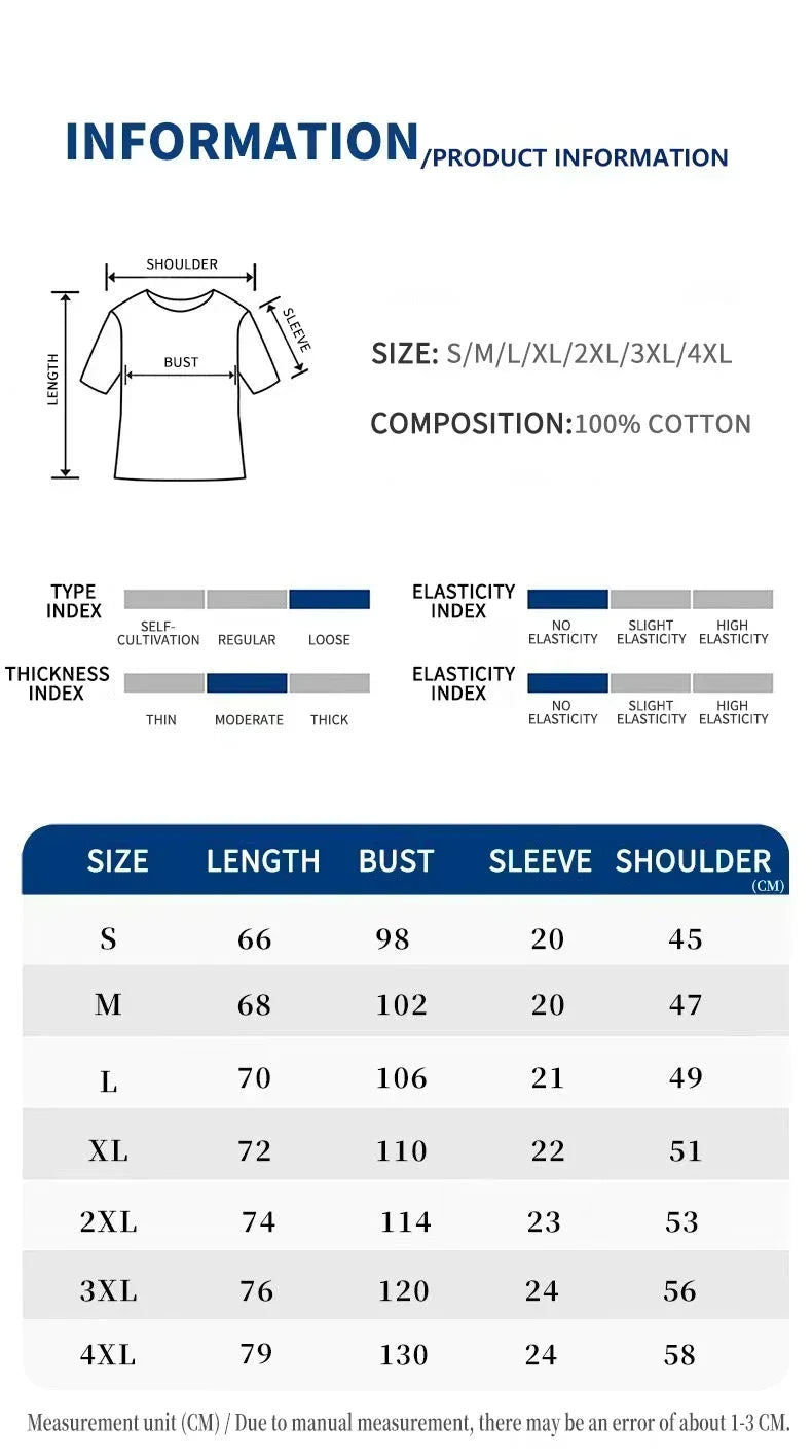 Men's Summer 100% Cotton Fashion Casual Loose Large Size Street Casual Bear Print Sports Crew Neck Short Sleeve T-Shirt