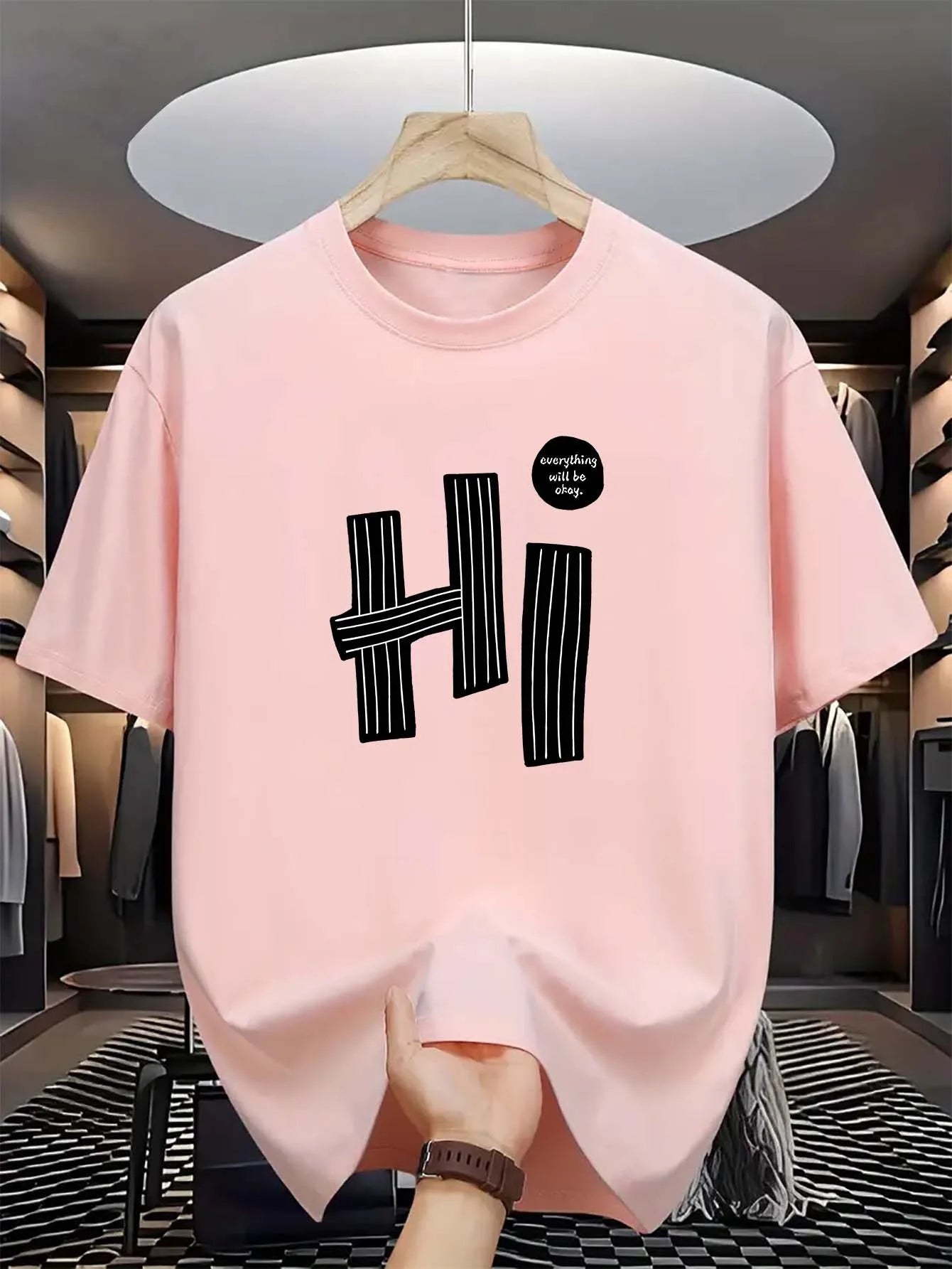 Hi Pattern Men's T-Shirt Casual And Comfortable Summer Short Sleeve Round Neck Top T-Shirt, Fashionable Machine Washable