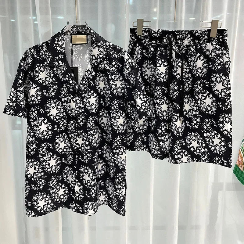 Vintage Men Shirts Sets Summer 3D Print Beach Short Sleeve Shirt Shorts Casual Trip Mens Hawaiian 2 Piece Suit S-2XL Man Blouse