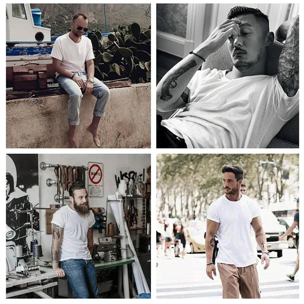 Men's Summer 100% Cotton Fashion Casual Loose Large Size Street Casual Bear Print Sports Crew Neck Short Sleeve T-Shirt
