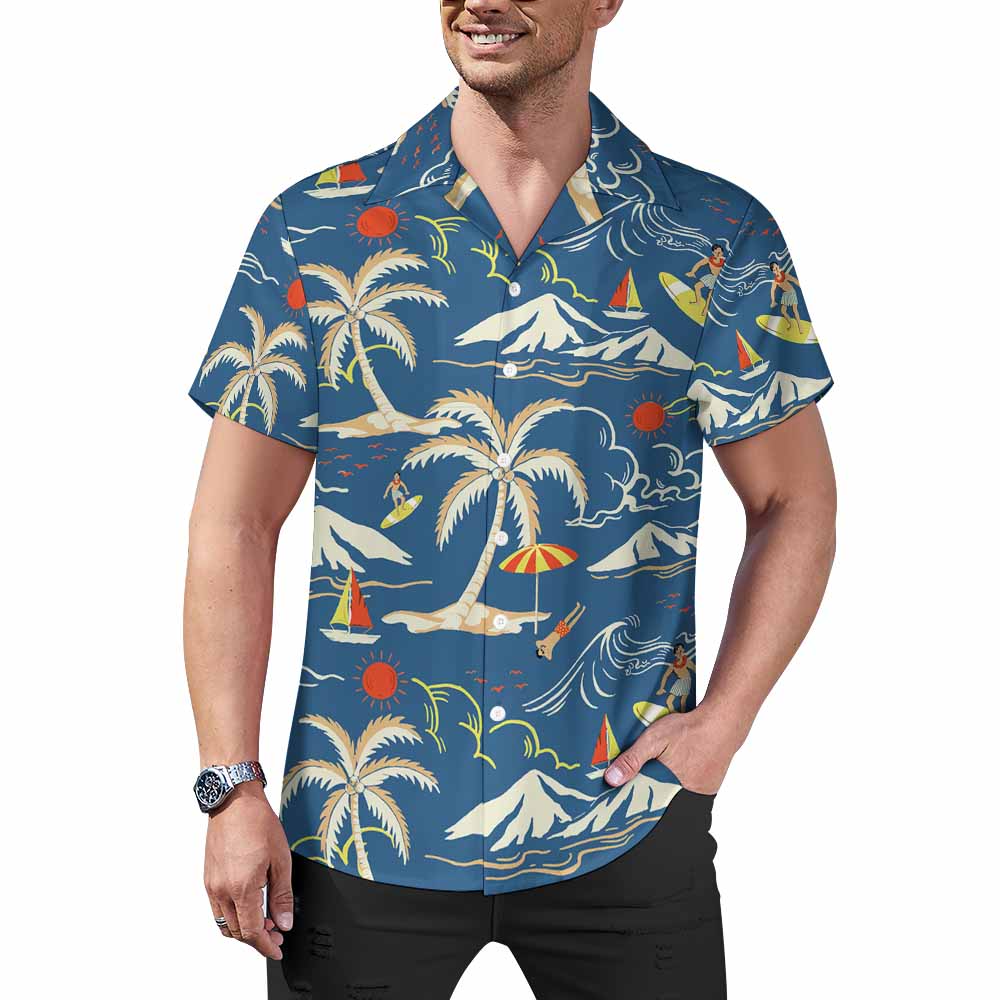 Stylish 2025 New upgrade Cuban collar shirt featuring vibrant beach graphics, perfect for summer outings.