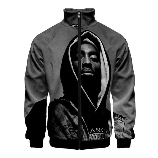 Rap singer 2PAC peripheral 3D color printed casual stand up collar sweatshirt