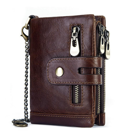 European and American first-layer kraft card bag men's short genuine leather wallet Father's Day gift