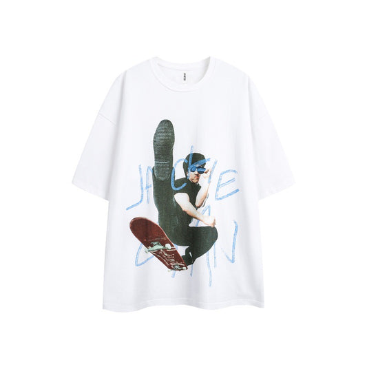 Portrait fun printed round neck loose short sleeved T-shirt