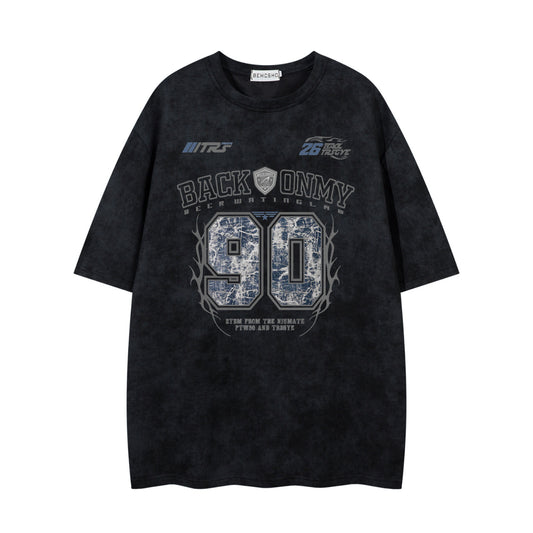 Letter Print Crew Neck Short Sleeve T-Shirt for Men and Women, Loose Casual Half Sleeve Suede Tee Top