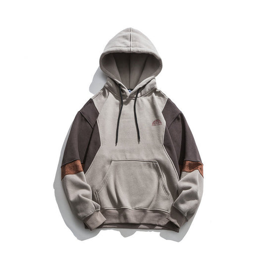 Japanese fashion brand color blocked hooded unisex sweatshirt , retro city boy versatile casual top