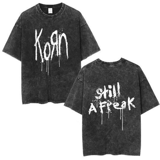 Korn Follow The Leader Walkman Washed T Shirt Metal Gothic Rock Band T Shirts Men Fashion Vintage Oversized T-shirt Streetwears