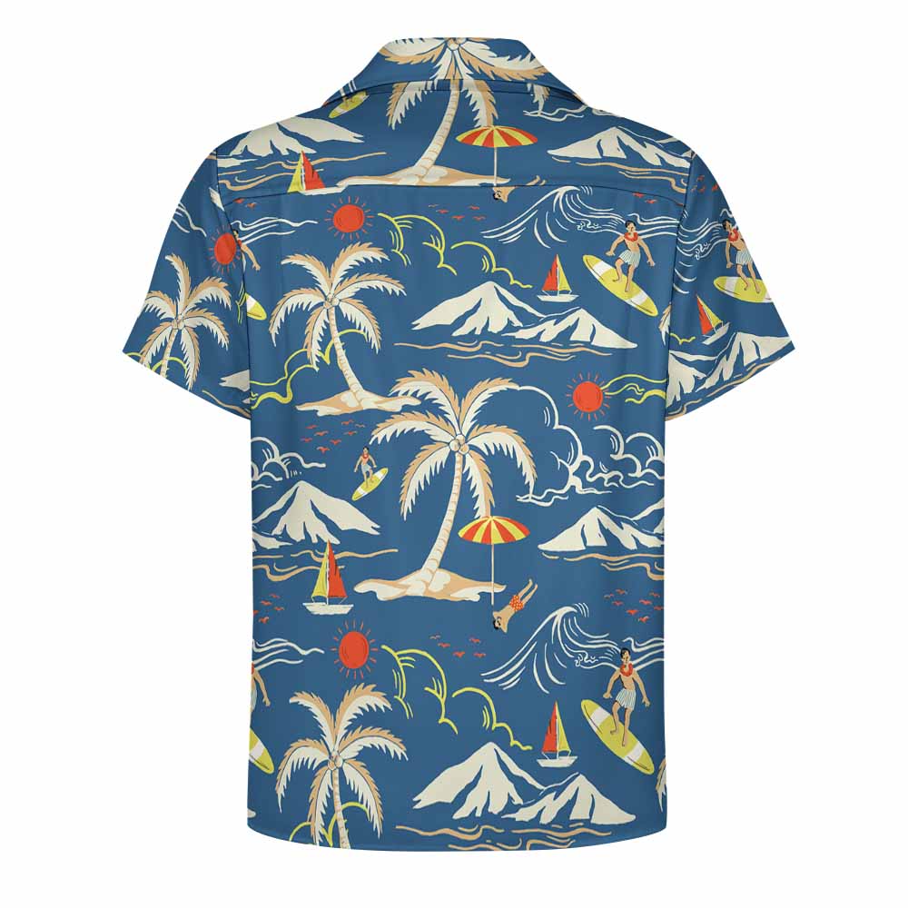 Stylish 2025 New upgrade Cuban collar shirt featuring vibrant beach print and soft, premium four-way stretch fabric.